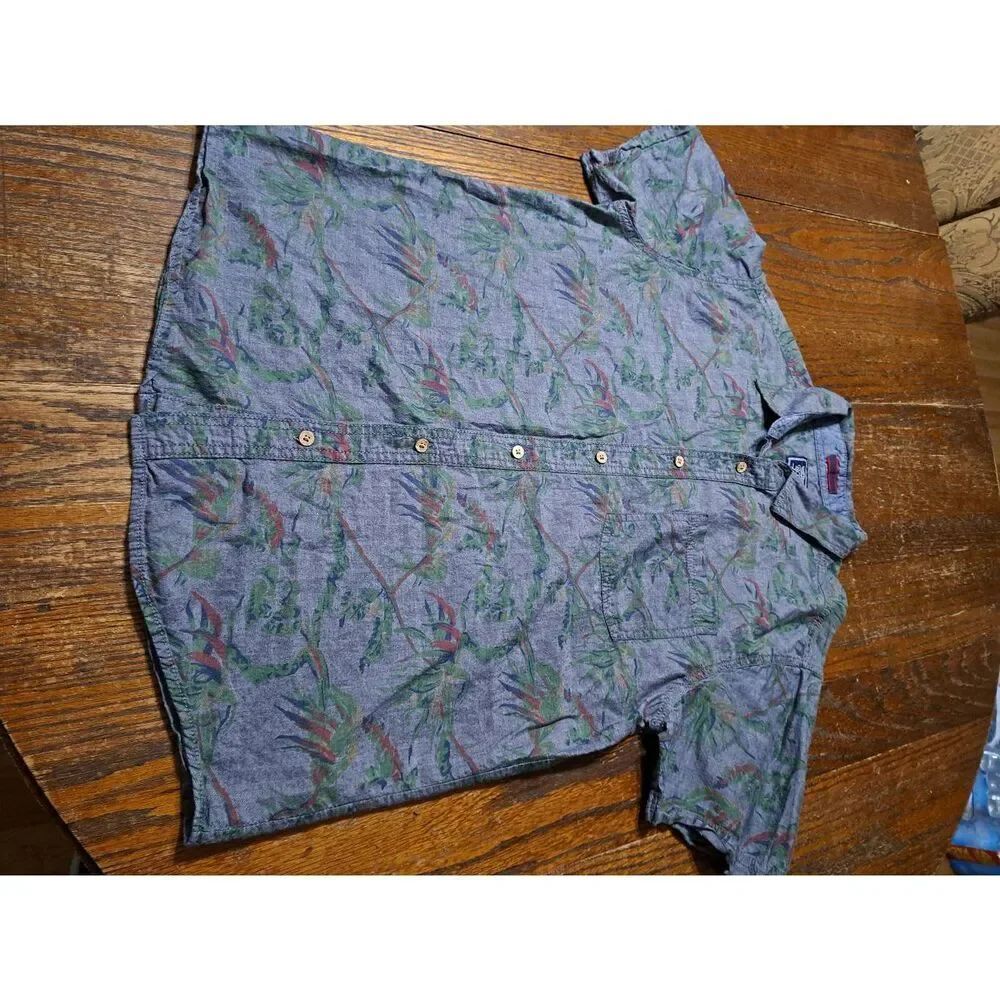 Large Black Jack Short Sleeve Cotton Button Front Casual Shirt w/ Pocket Collar